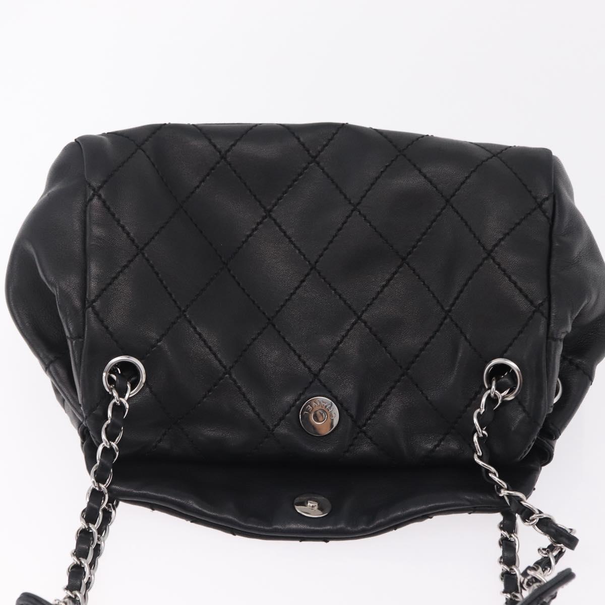 CHANEL Chain Shoulder Bag Lamb Skin Black Silver CC Auth 208559M