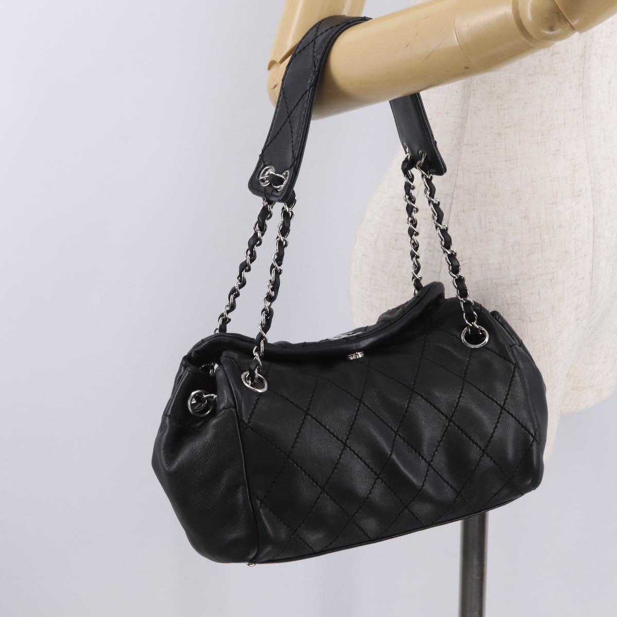 CHANEL Chain Shoulder Bag Lamb Skin Black Silver CC Auth 208559M