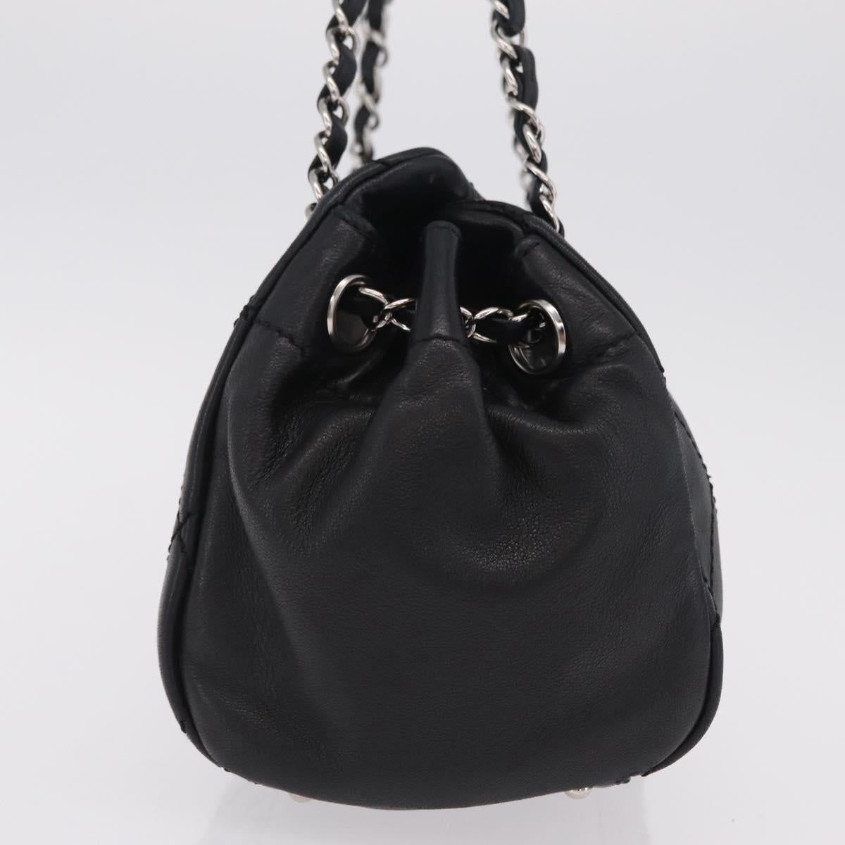 CHANEL Chain Shoulder Bag Lamb Skin Black Silver CC Auth 208559M