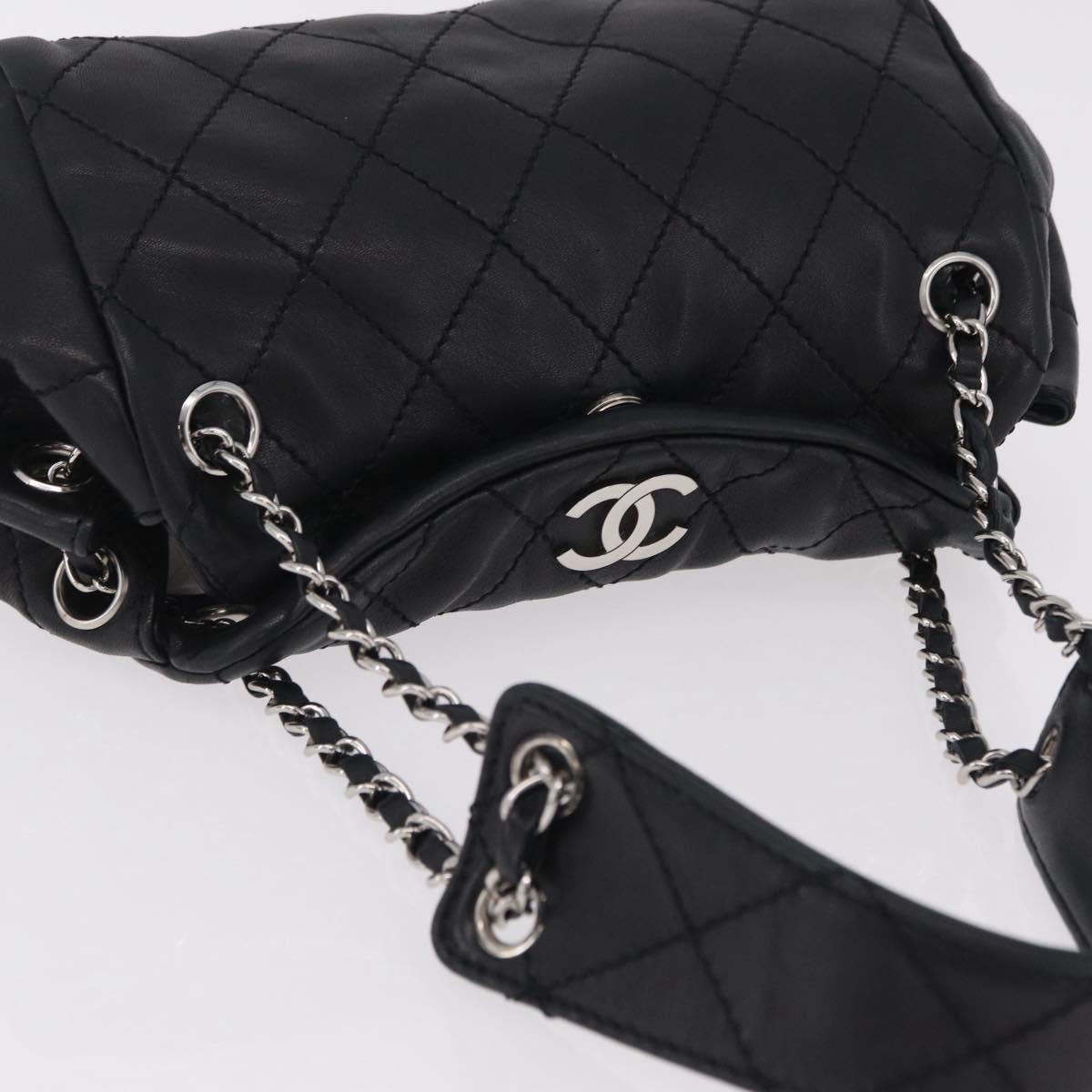 CHANEL Chain Shoulder Bag Lamb Skin Black Silver CC Auth 208559M
