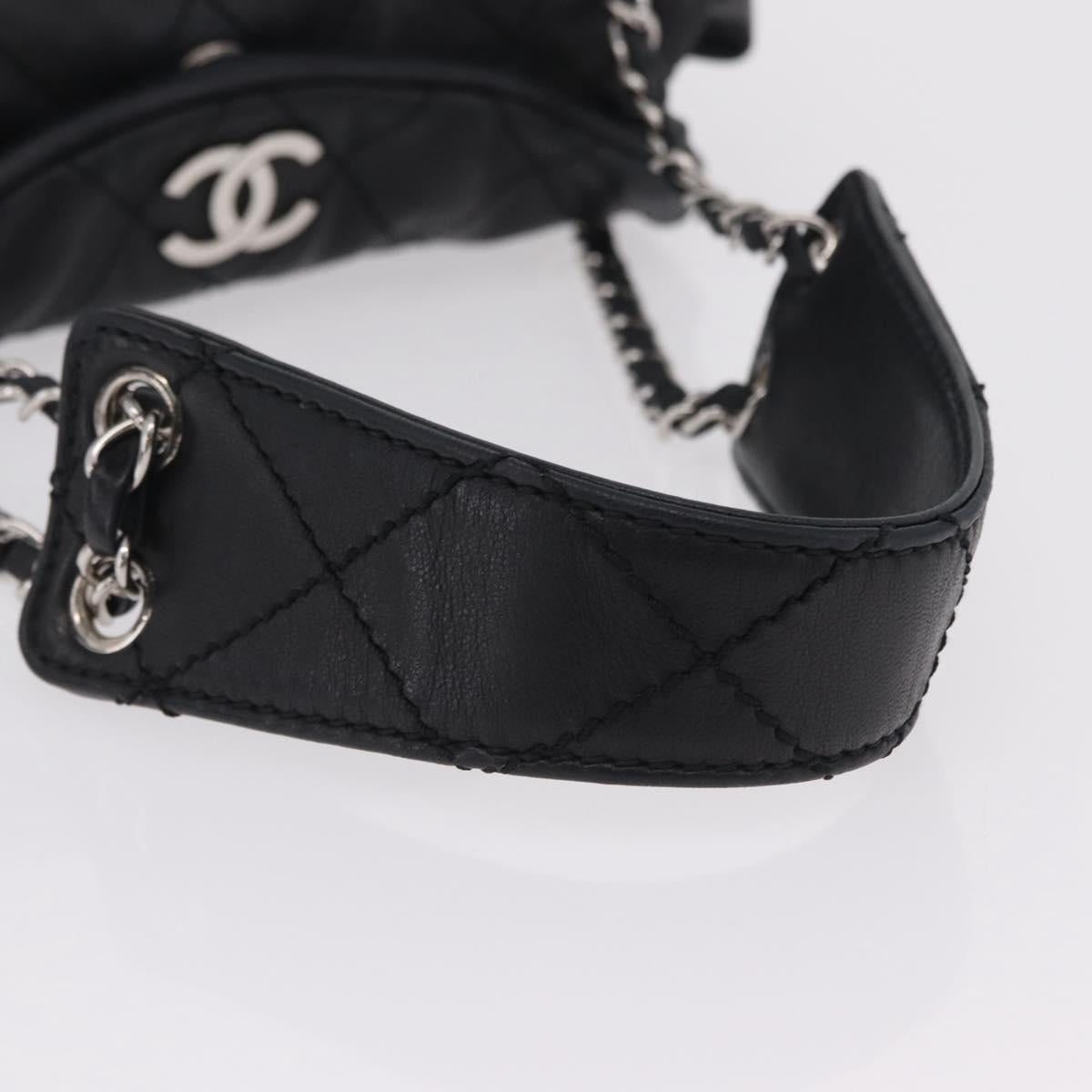 CHANEL Chain Shoulder Bag Lamb Skin Black Silver CC Auth 208559M