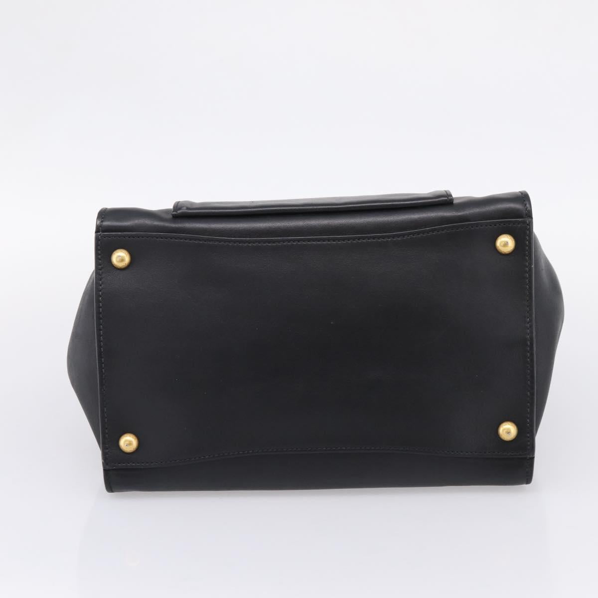 PRADA Hand Bag Leather Black Gold Auth 208562V