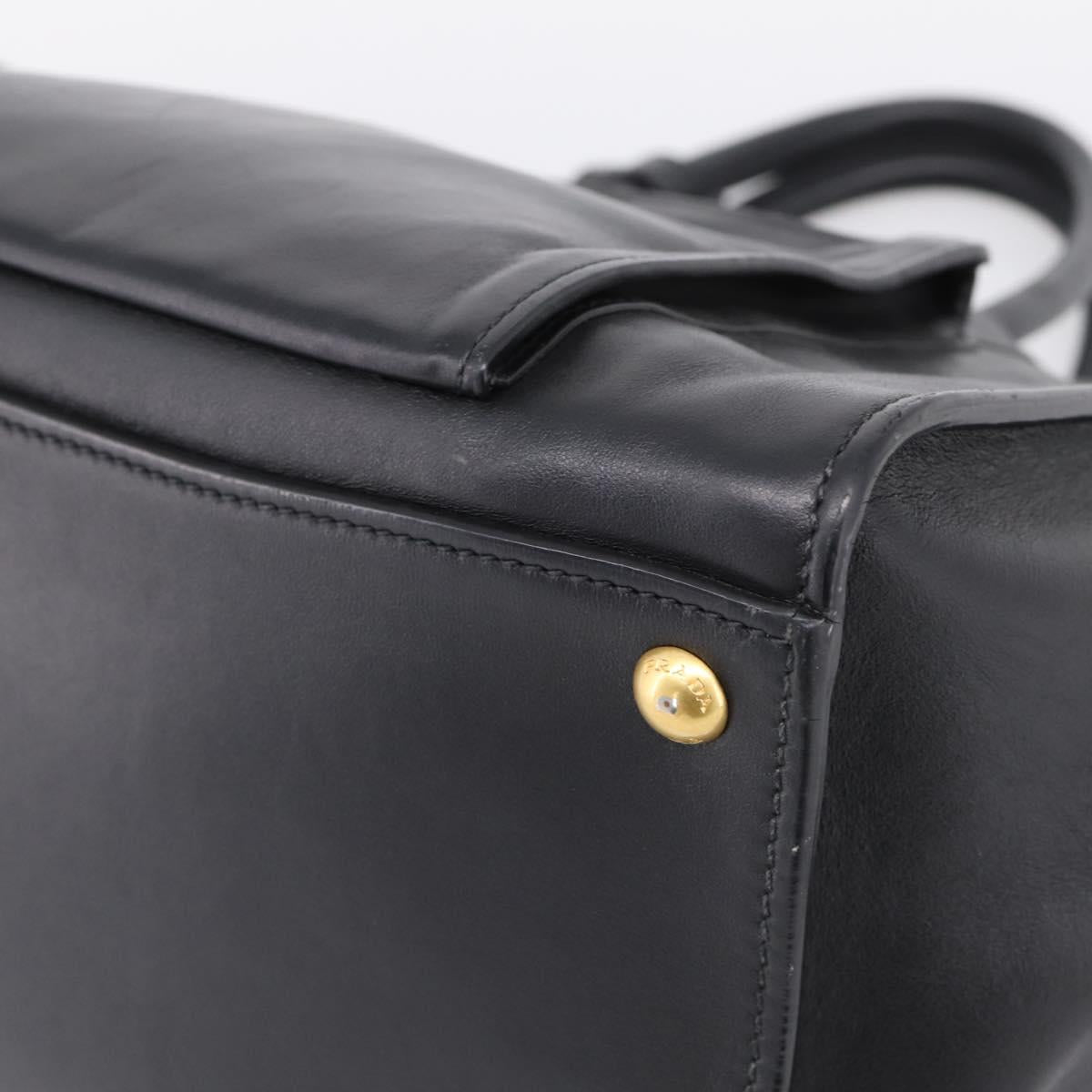 PRADA Hand Bag Leather Black Gold Auth 208562V