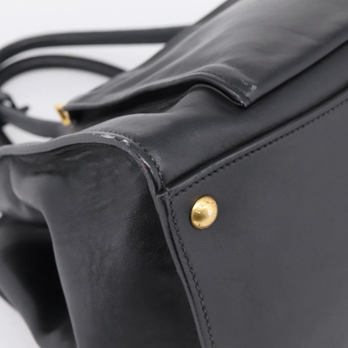 PRADA Hand Bag Leather Black Gold Auth 208562V