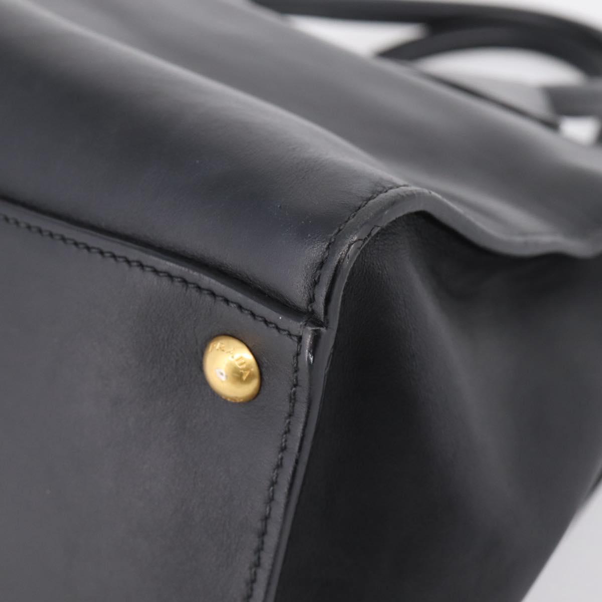 PRADA Hand Bag Leather Black Gold Auth 208562V