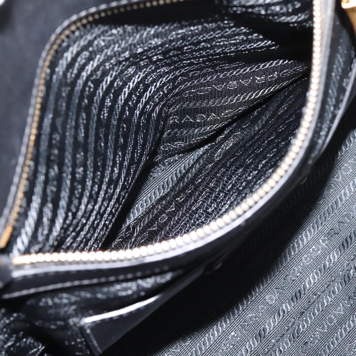 PRADA Hand Bag Leather Black Gold Auth 208562V