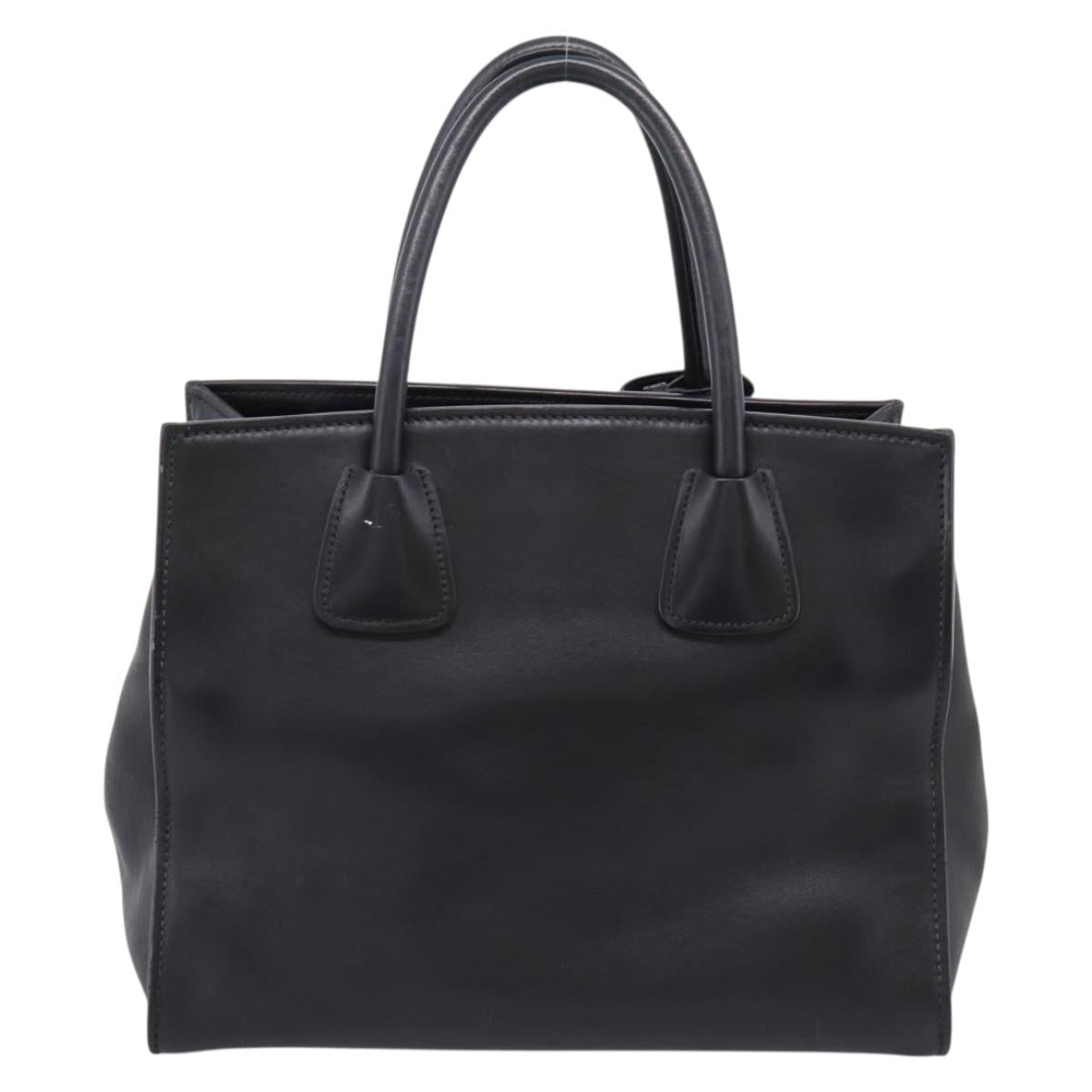 PRADA Hand Bag Leather Black Gold Auth 208562V
