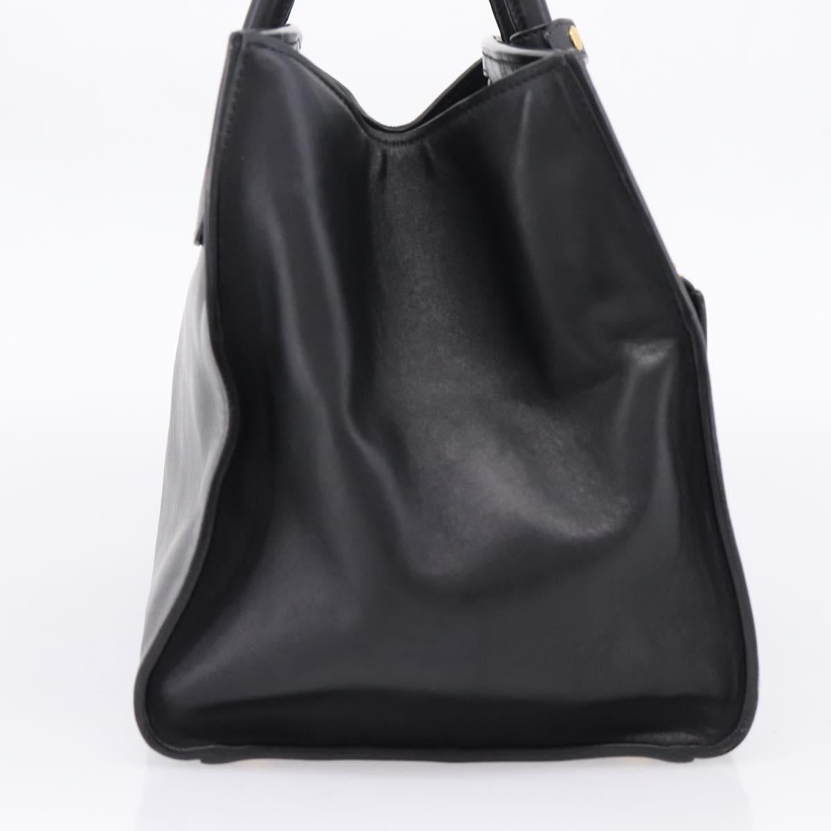 PRADA Hand Bag Leather Black Gold Auth 208562V