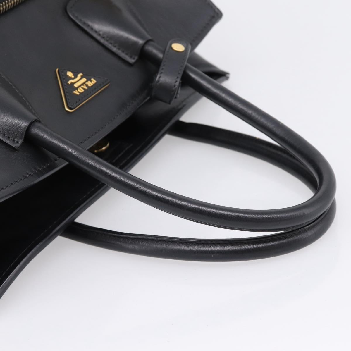 PRADA Hand Bag Leather Black Gold Auth 208562V