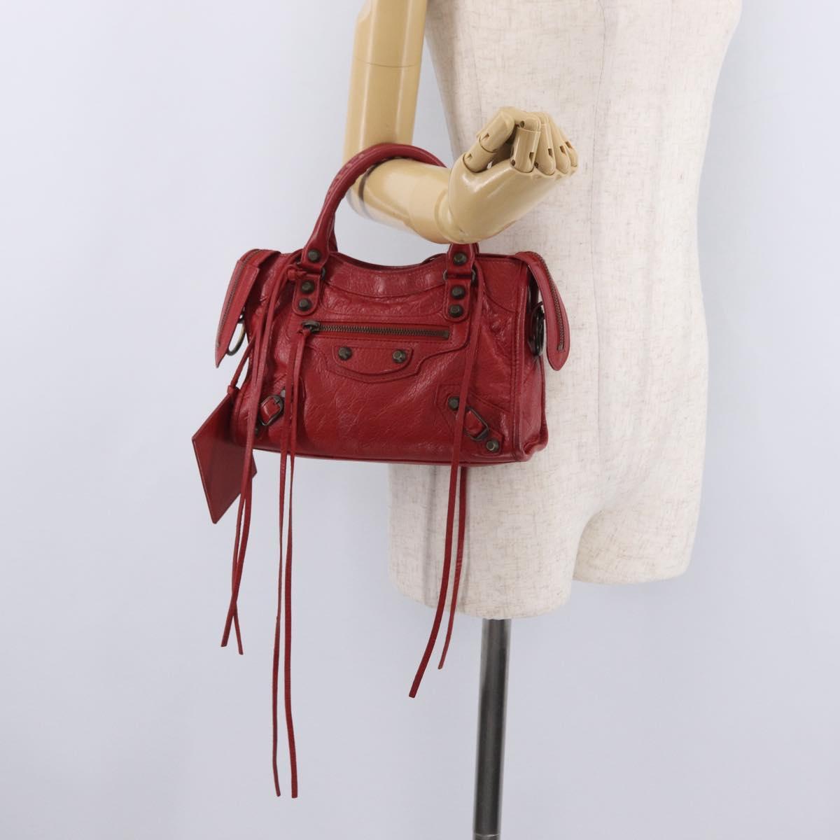 Balenciaga Mini City Hand Bag Leather Red 300295 Auth 208564V