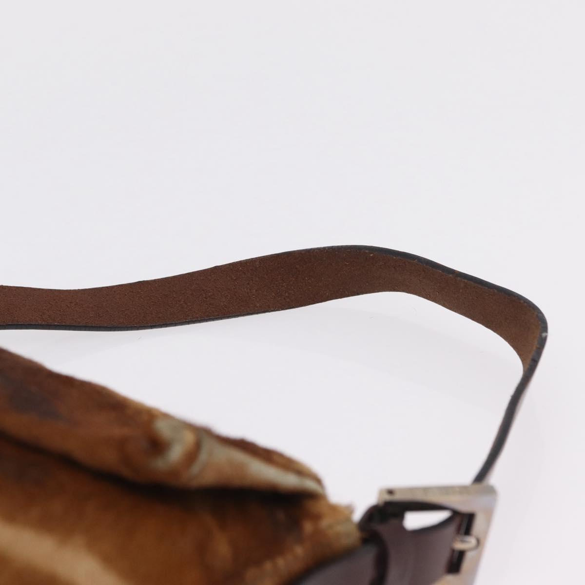 FENDI Mamma Baguette Shoulder Bag Harako Leather Brown Silver 26424 Auth 208565V