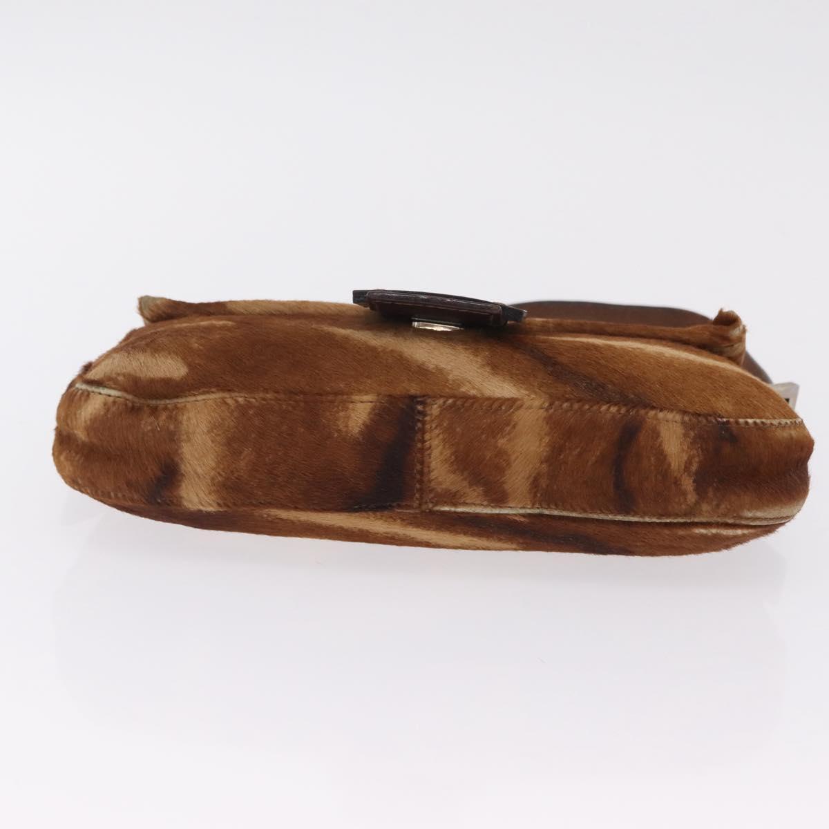 FENDI Mamma Baguette Shoulder Bag Harako Leather Brown Silver 26424 Auth 208565V