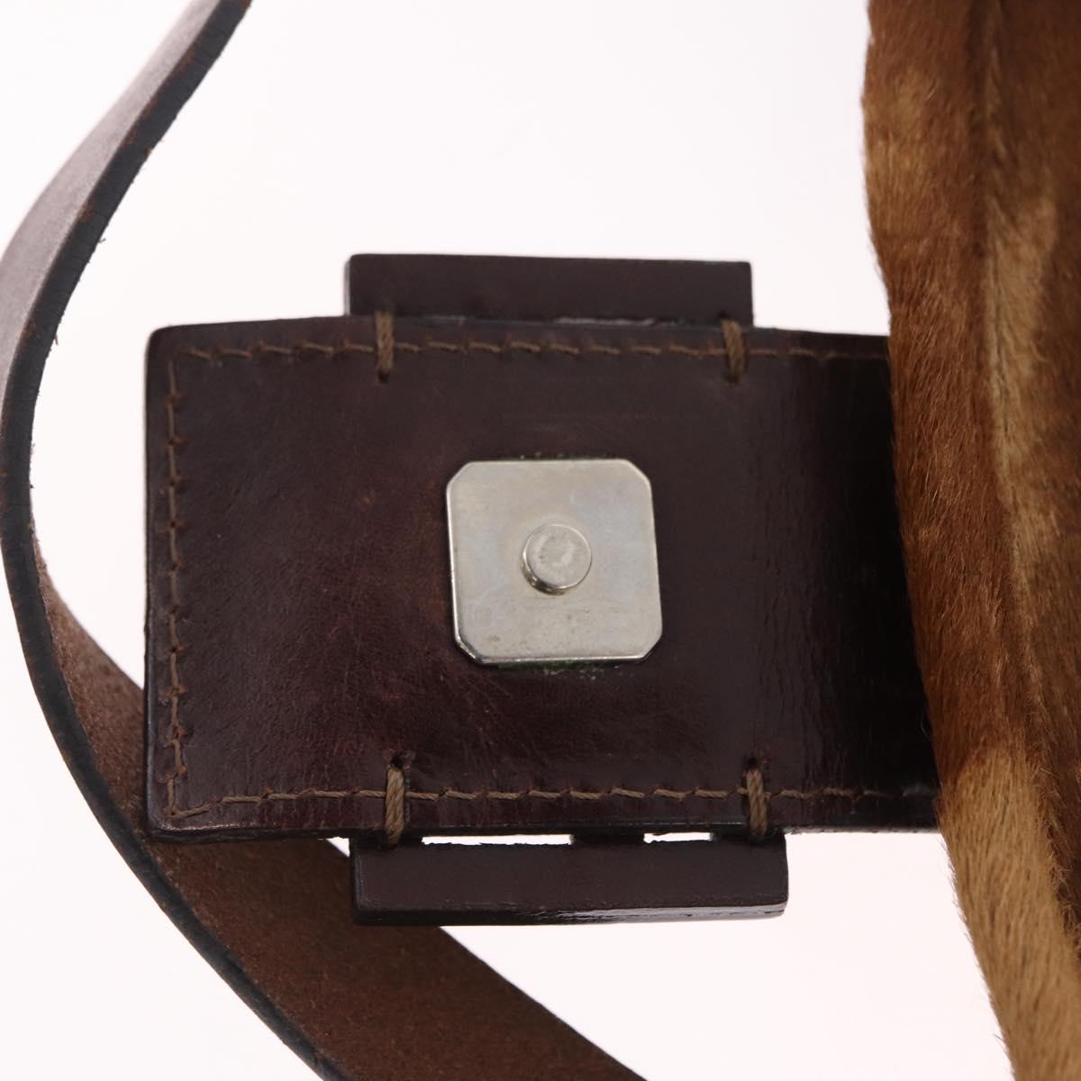 FENDI Mamma Baguette Shoulder Bag Harako Leather Brown Silver 26424 Auth 208565V