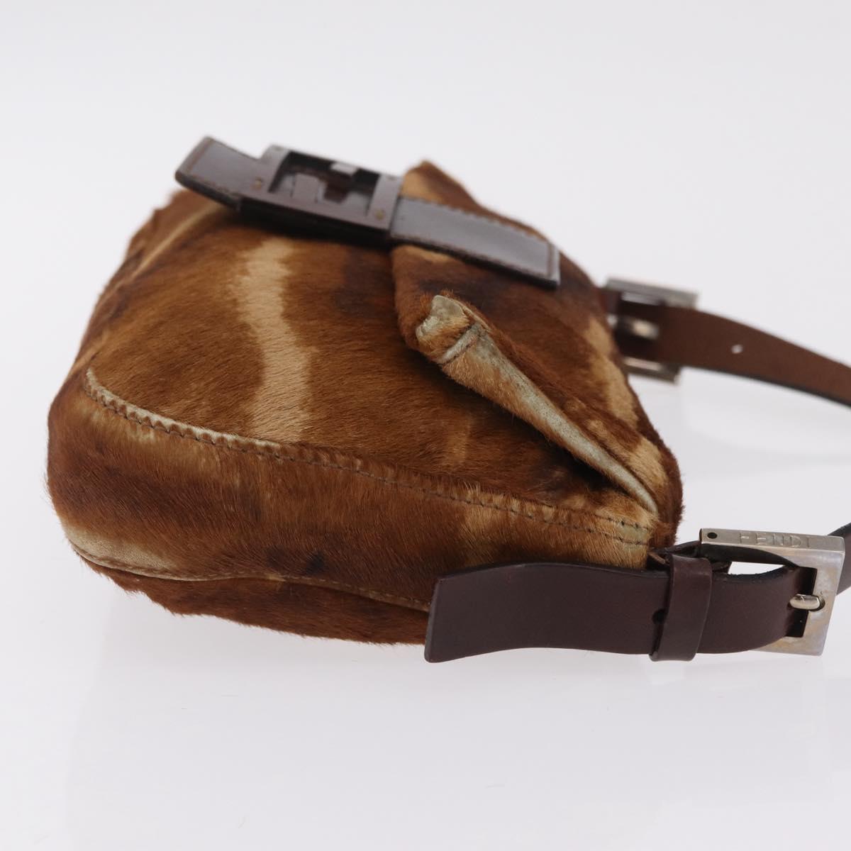 FENDI Mamma Baguette Shoulder Bag Harako Leather Brown Silver 26424 Auth 208565V