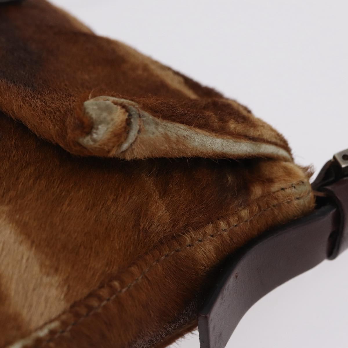 FENDI Mamma Baguette Shoulder Bag Harako Leather Brown Silver 26424 Auth 208565V