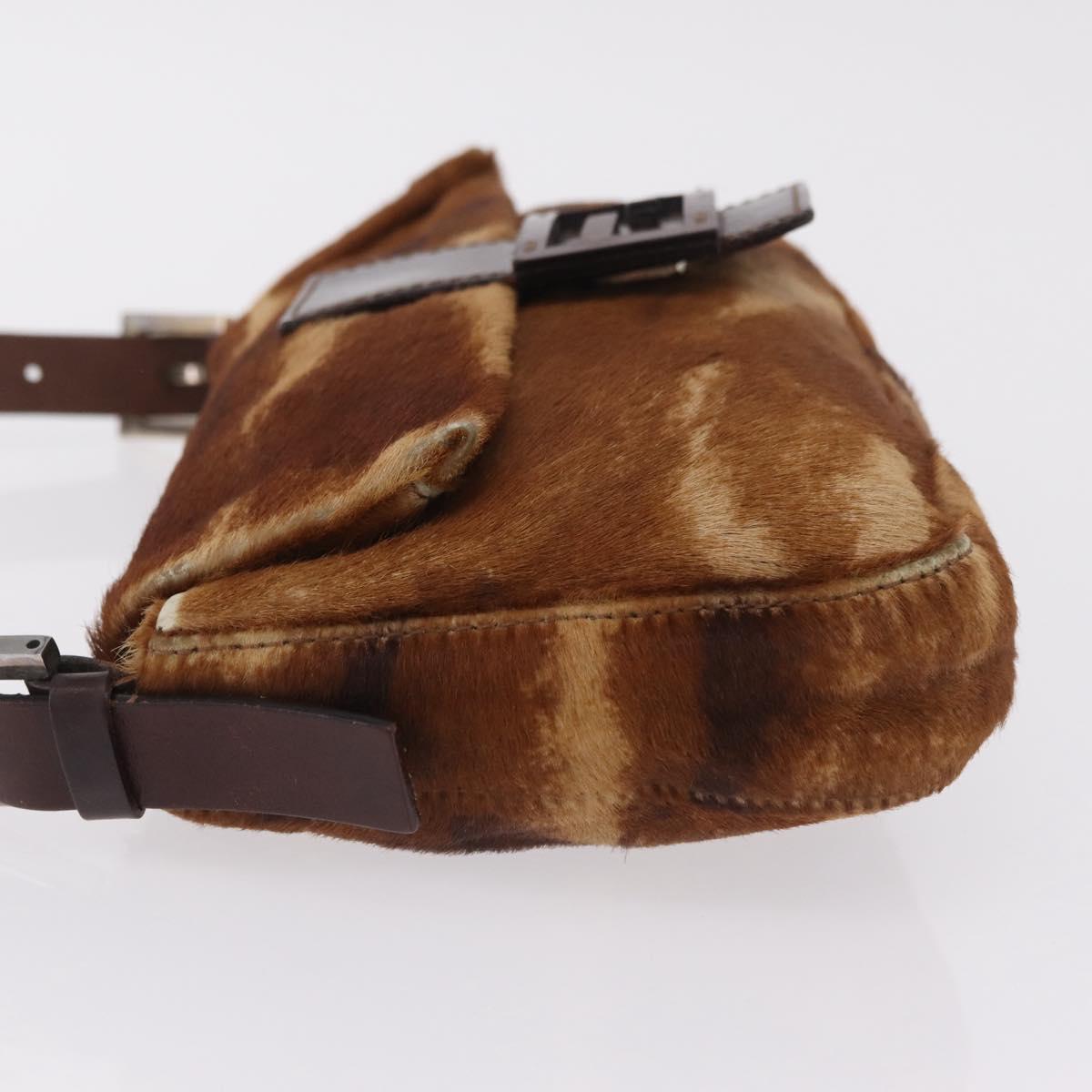FENDI Mamma Baguette Shoulder Bag Harako Leather Brown Silver 26424 Auth 208565V