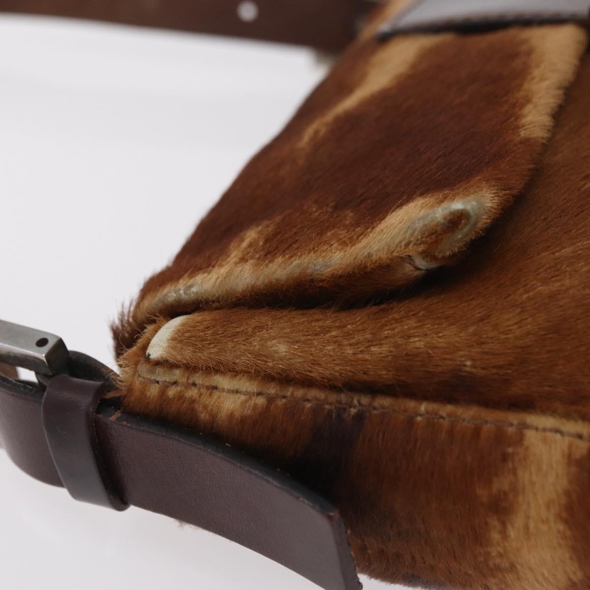 FENDI Mamma Baguette Shoulder Bag Harako Leather Brown Silver 26424 Auth 208565V