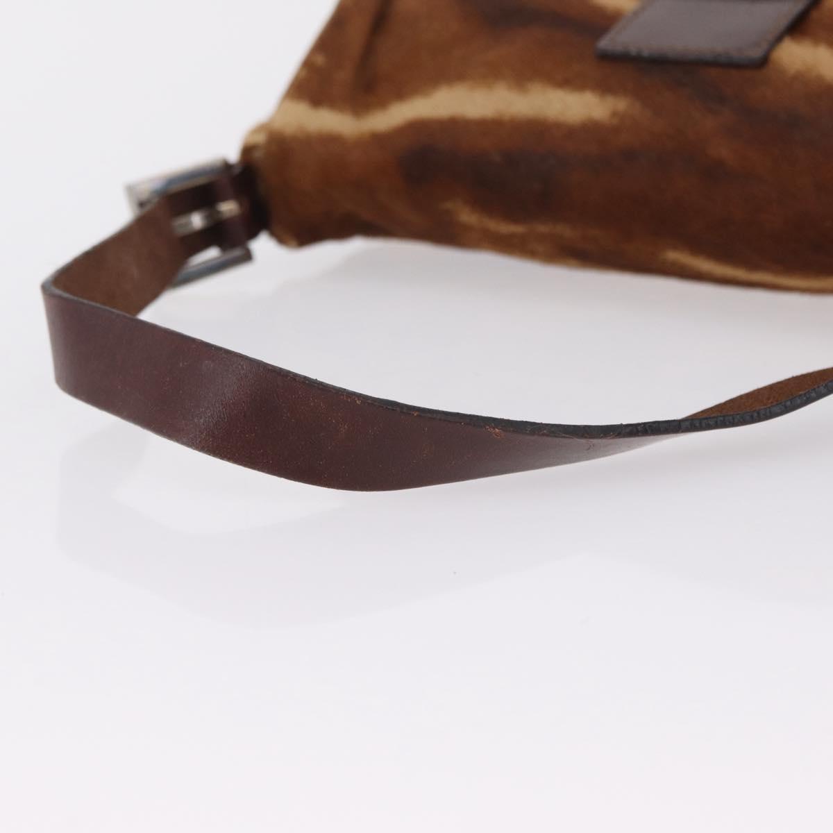 FENDI Mamma Baguette Shoulder Bag Harako Leather Brown Silver 26424 Auth 208565V