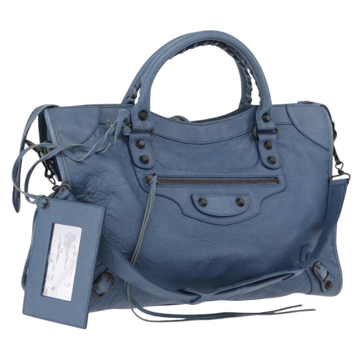 Balenciaga The City Hand Bag Leather 2way Blue 115748 Auth 208567V