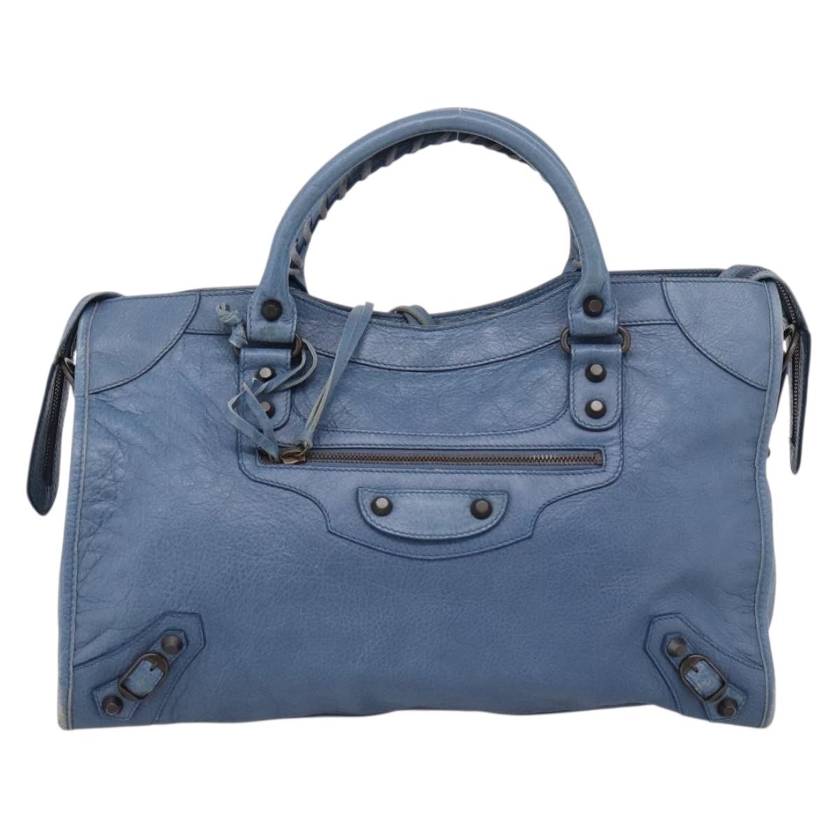 Balenciaga The City Hand Bag Leather 2way Blue 115748 Auth 208567V