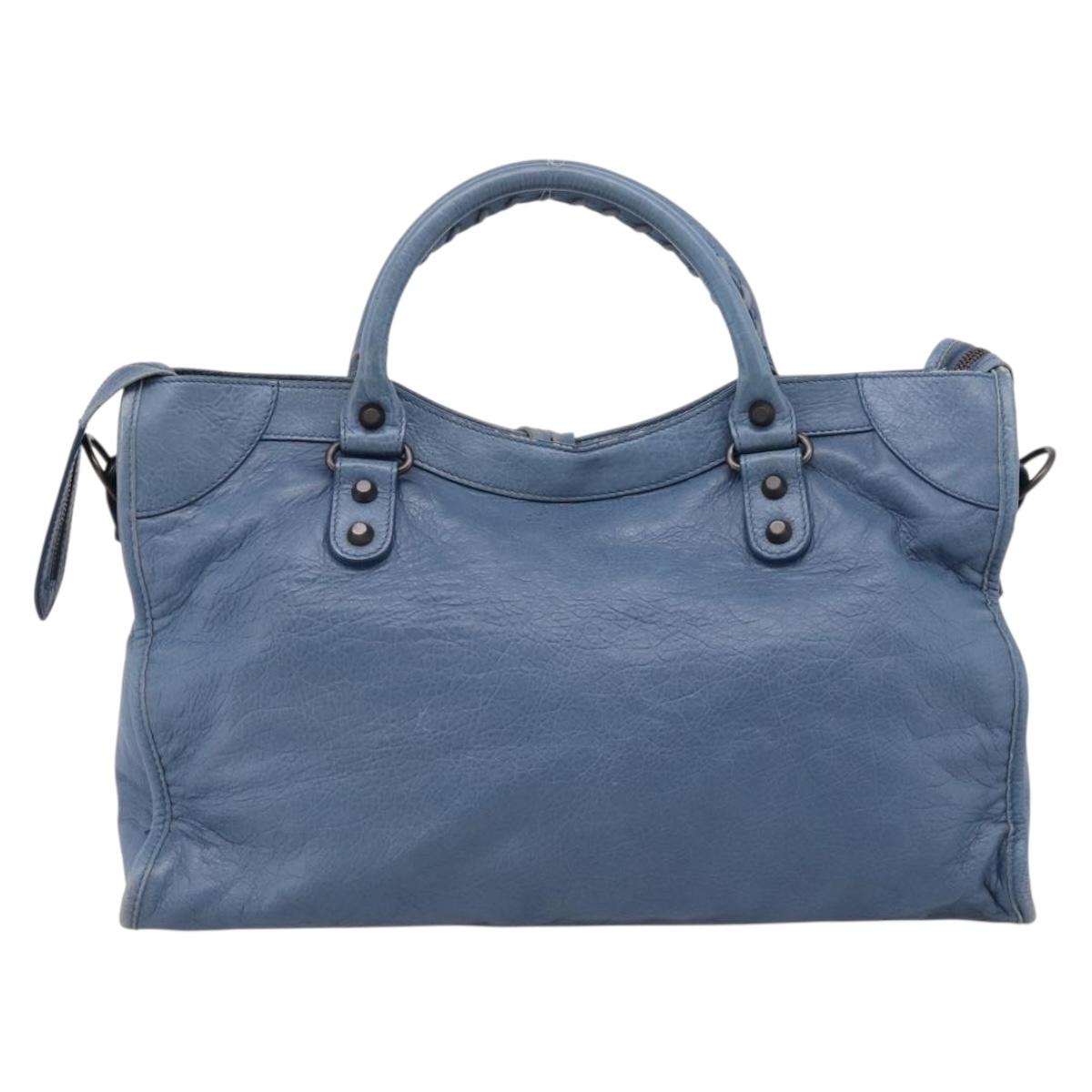 Balenciaga The City Hand Bag Leather 2way Blue 115748 Auth 208567V