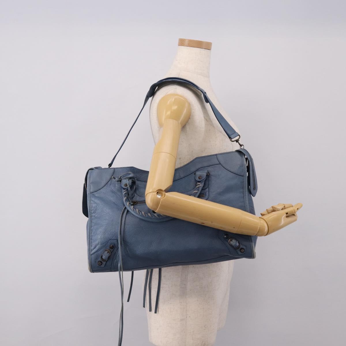 Balenciaga The City Hand Bag Leather 2way Blue 115748 Auth 208567V