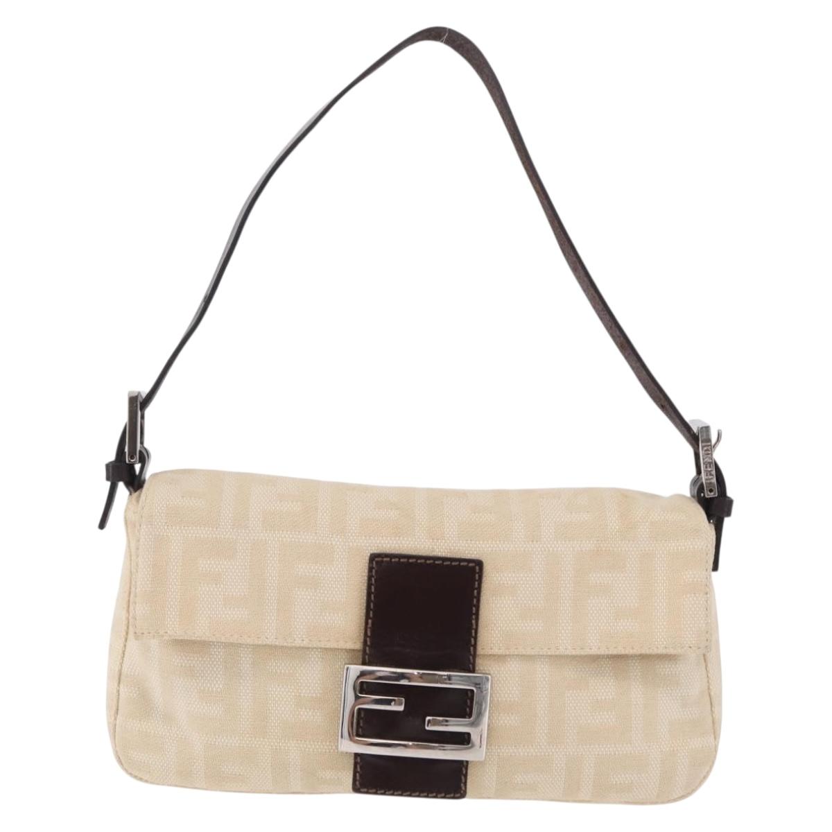 FENDI Zucca Canvas Mamma Baguette Shoulder Bag Beige Silver 26424 Auth 208569V