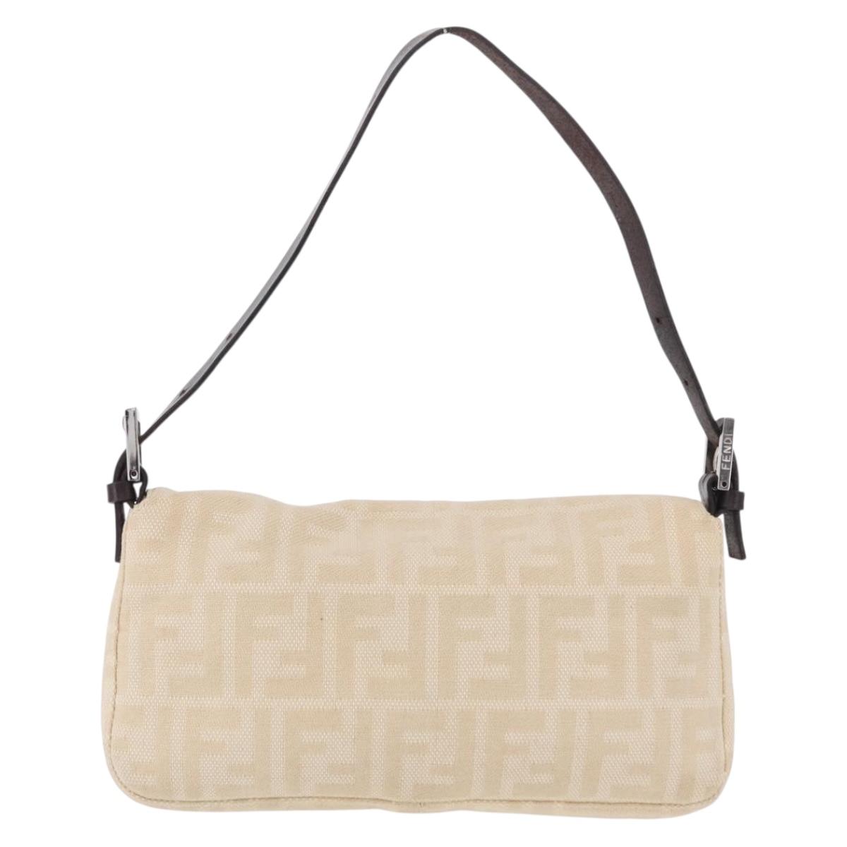 FENDI Zucca Canvas Mamma Baguette Shoulder Bag Beige Silver 26424 Auth 208569V