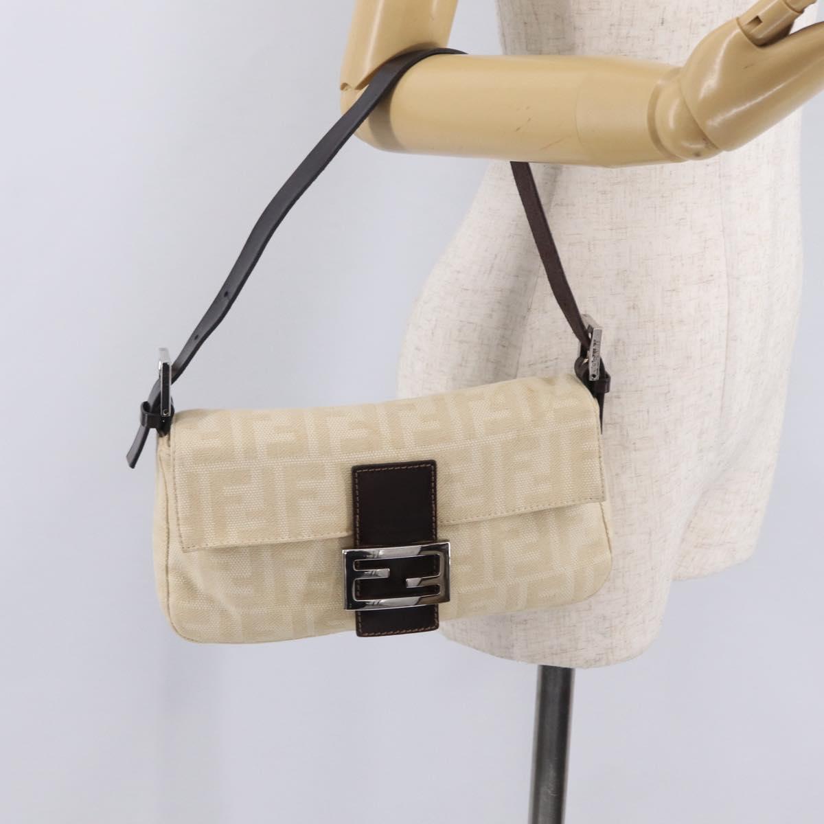 FENDI Zucca Canvas Mamma Baguette Shoulder Bag Beige Silver 26424 Auth 208569V