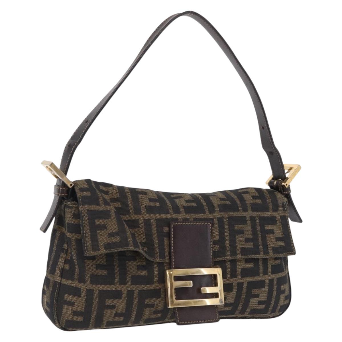 FENDI Zucca Canvas Mamma Baguette Shoulder Bag Black Brown Auth 208570V