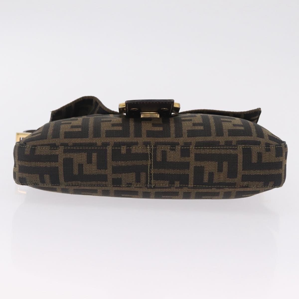 FENDI Zucca Canvas Mamma Baguette Shoulder Bag Black Brown Auth 208570V