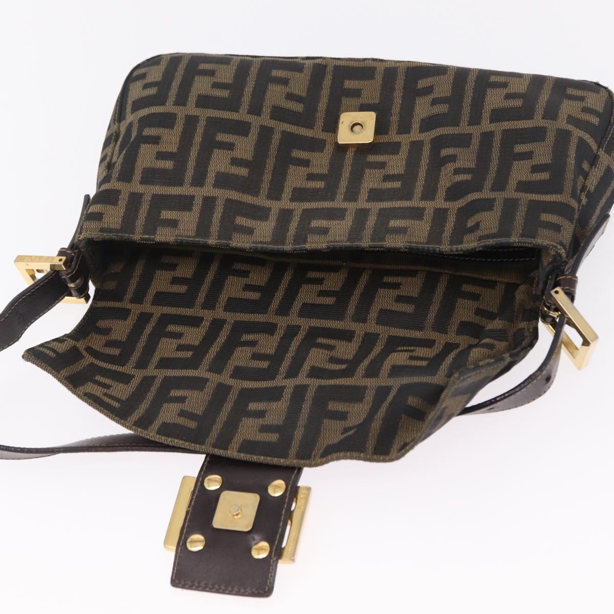 FENDI Zucca Canvas Mamma Baguette Shoulder Bag Black Brown Auth 208570V