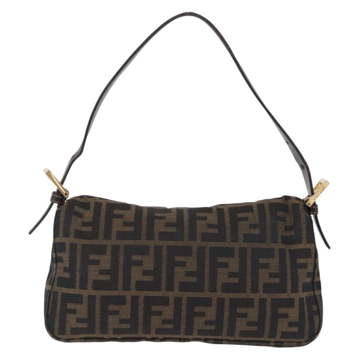 FENDI Zucca Canvas Mamma Baguette Shoulder Bag Black Brown Auth 208570V