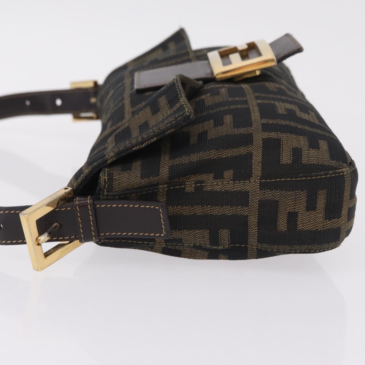 FENDI Zucca Canvas Mamma Baguette Shoulder Bag Black Brown Auth 208570V