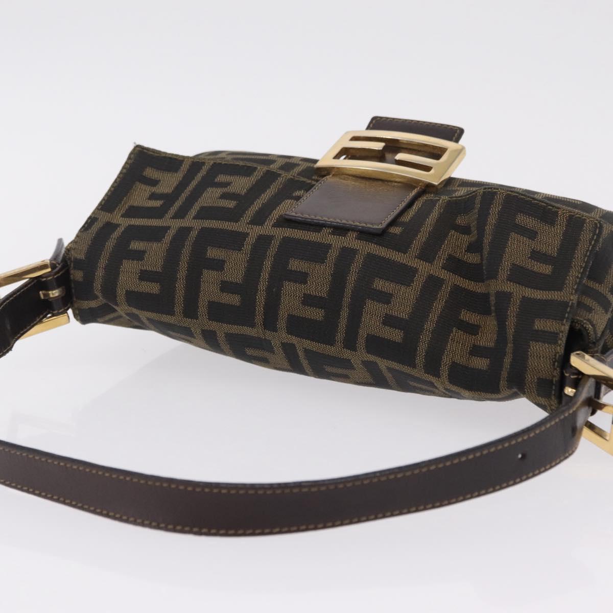 FENDI Zucca Canvas Mamma Baguette Shoulder Bag Black Brown Auth 208570V