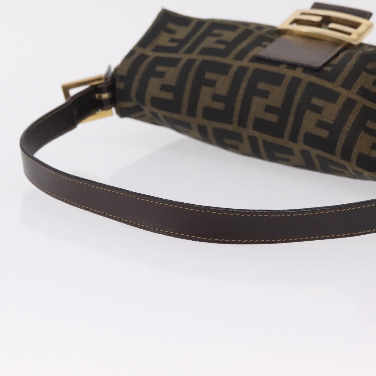 FENDI Zucca Canvas Mamma Baguette Shoulder Bag Black Brown Auth 208570V