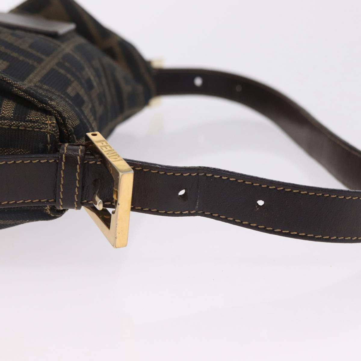 FENDI Zucca Canvas Mamma Baguette Shoulder Bag Black Brown Auth 208570V