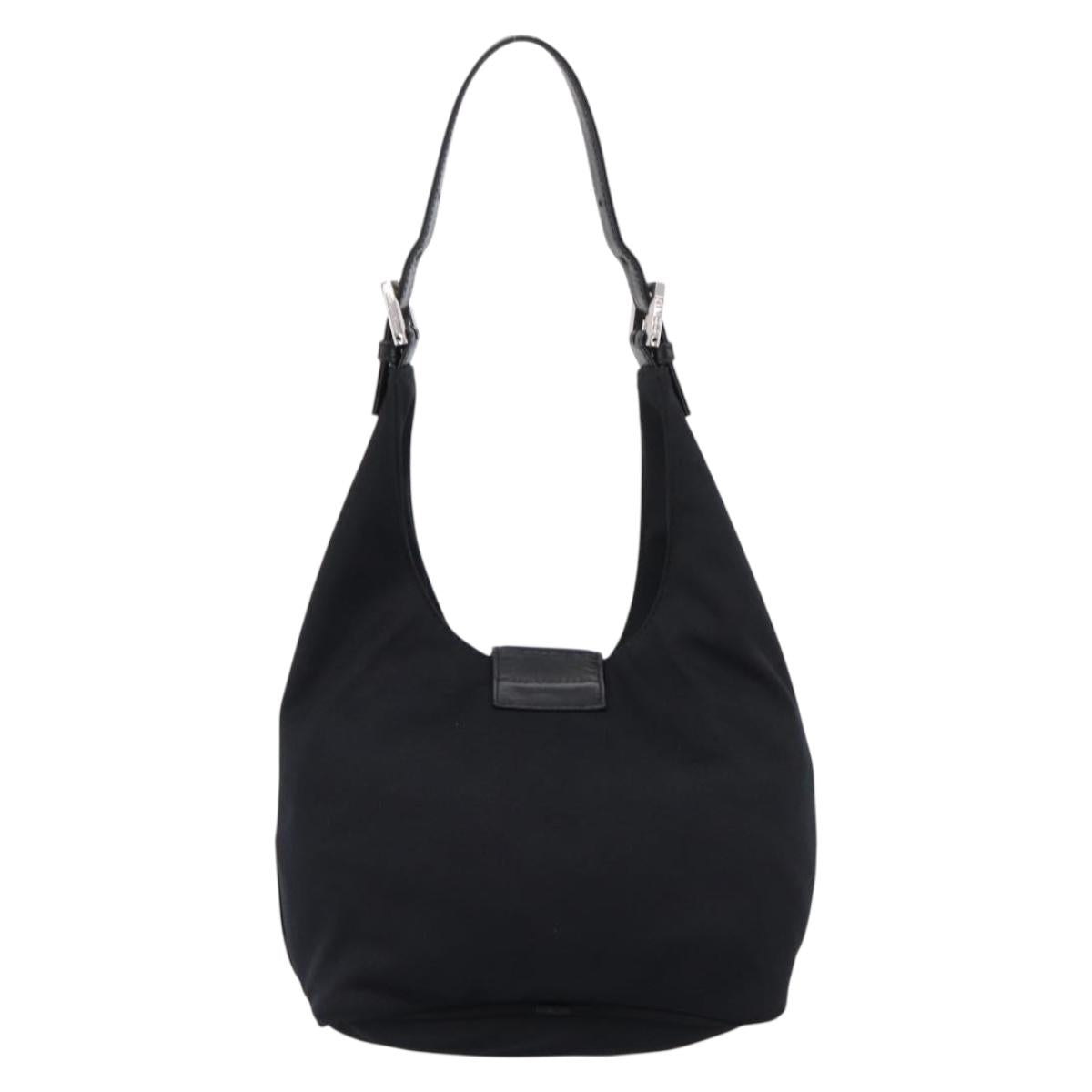 FENDI Mamma Baguette Shoulder Bag Cotton Jersey Black Silver 26686 Auth 208573V