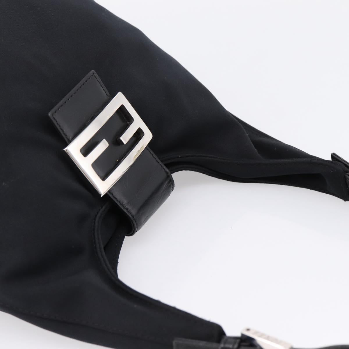 FENDI Mamma Baguette Shoulder Bag Cotton Jersey Black Silver 26686 Auth 208573V
