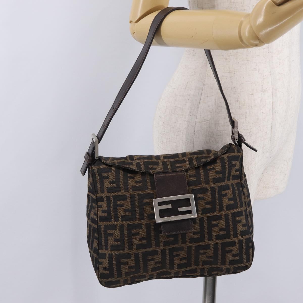 FENDI Zucca Canvas Mamma Baguette Shoulder Bag Brown Black 26426 Auth 208575A