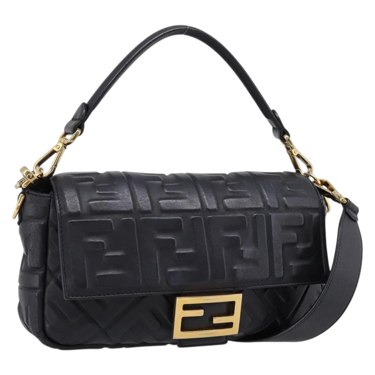 FENDI Zucca Canvas Mamma Baguette Bag Leather 2way Black 8BR600 Auth 208576V