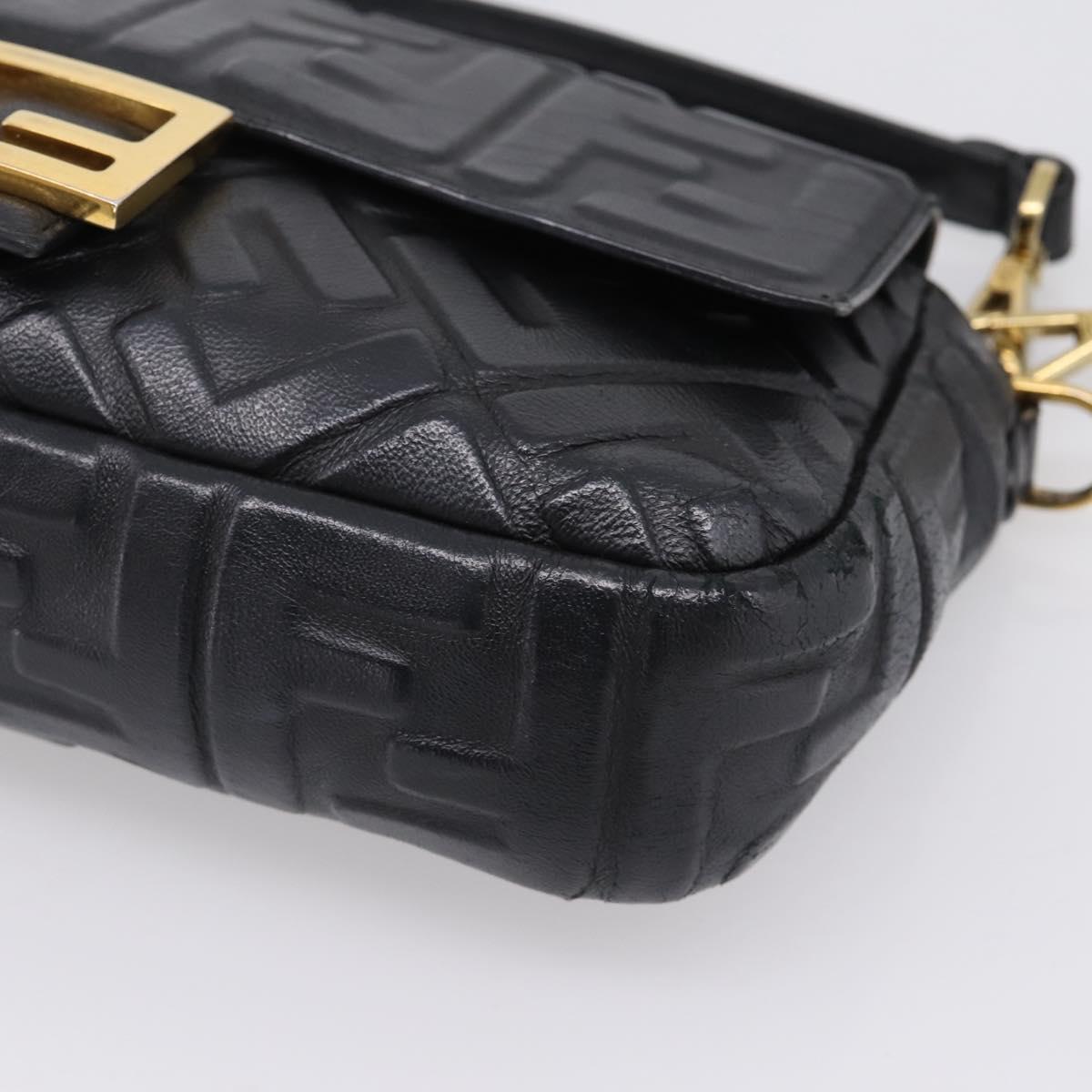FENDI Zucca Canvas Mamma Baguette Bag Leather 2way Black 8BR600 Auth 208576V