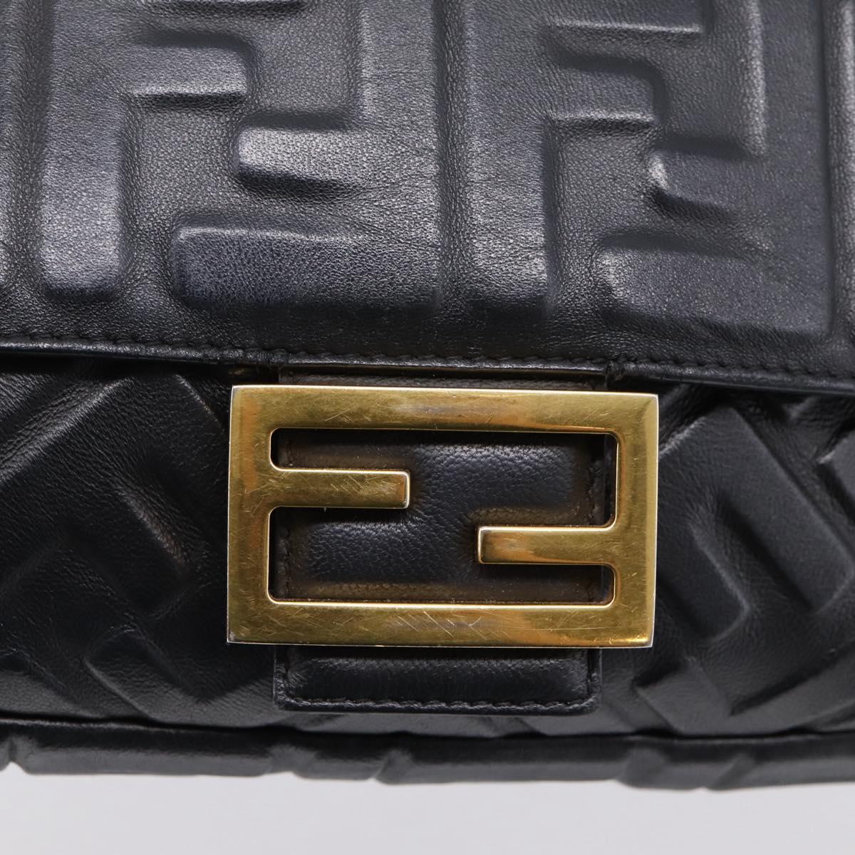 FENDI Zucca Canvas Mamma Baguette Bag Leather 2way Black 8BR600 Auth 208576V