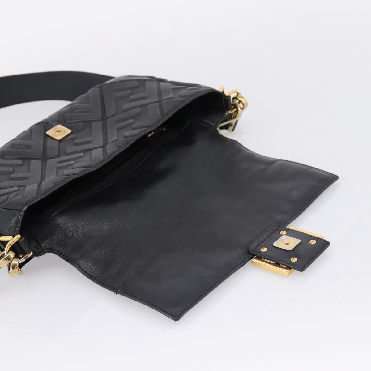 FENDI Zucca Canvas Mamma Baguette Bag Leather 2way Black 8BR600 Auth 208576V