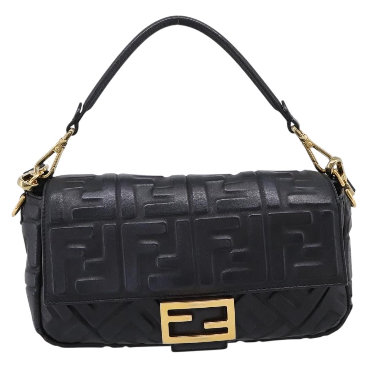 FENDI Zucca Canvas Mamma Baguette Bag Leather 2way Black 8BR600 Auth 208576V
