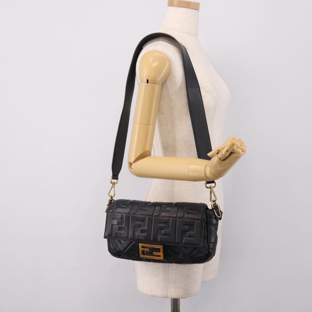 FENDI Zucca Canvas Mamma Baguette Bag Leather 2way Black 8BR600 Auth 208576V
