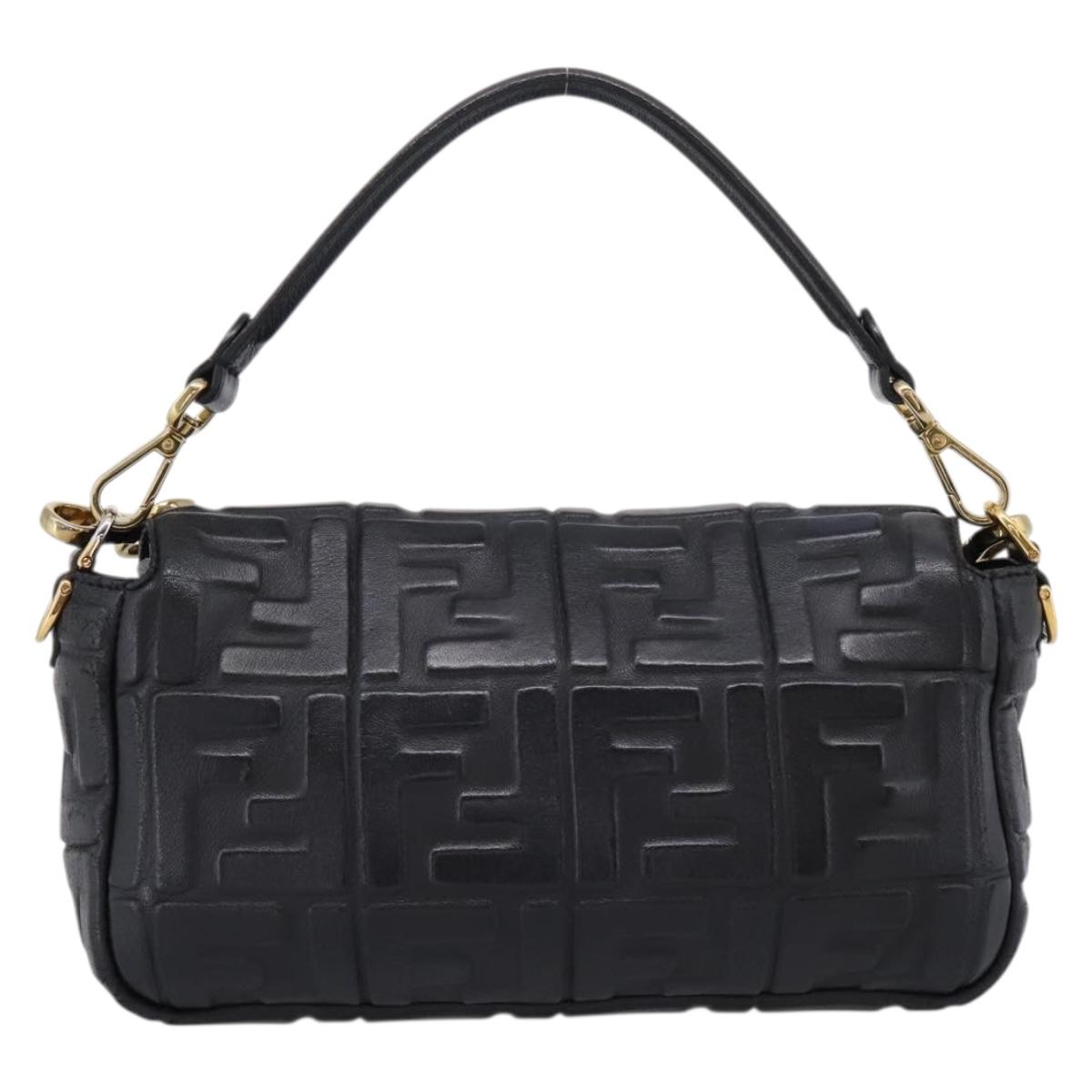 FENDI Zucca Canvas Mamma Baguette Bag Leather 2way Black 8BR600 Auth 208576V