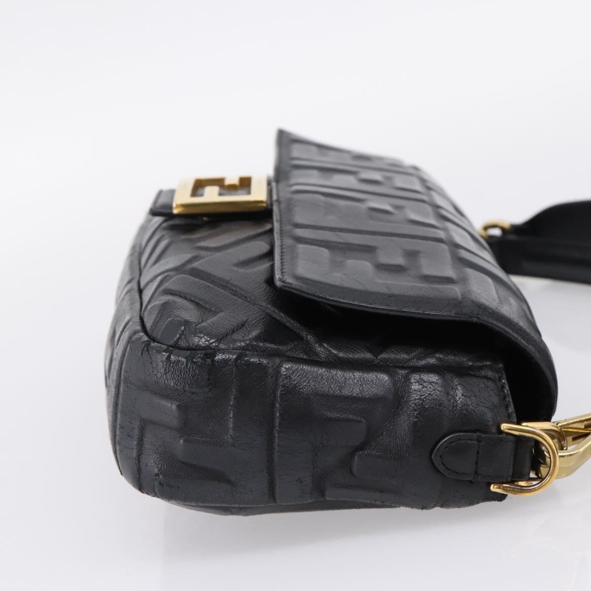 FENDI Zucca Canvas Mamma Baguette Bag Leather 2way Black 8BR600 Auth 208576V