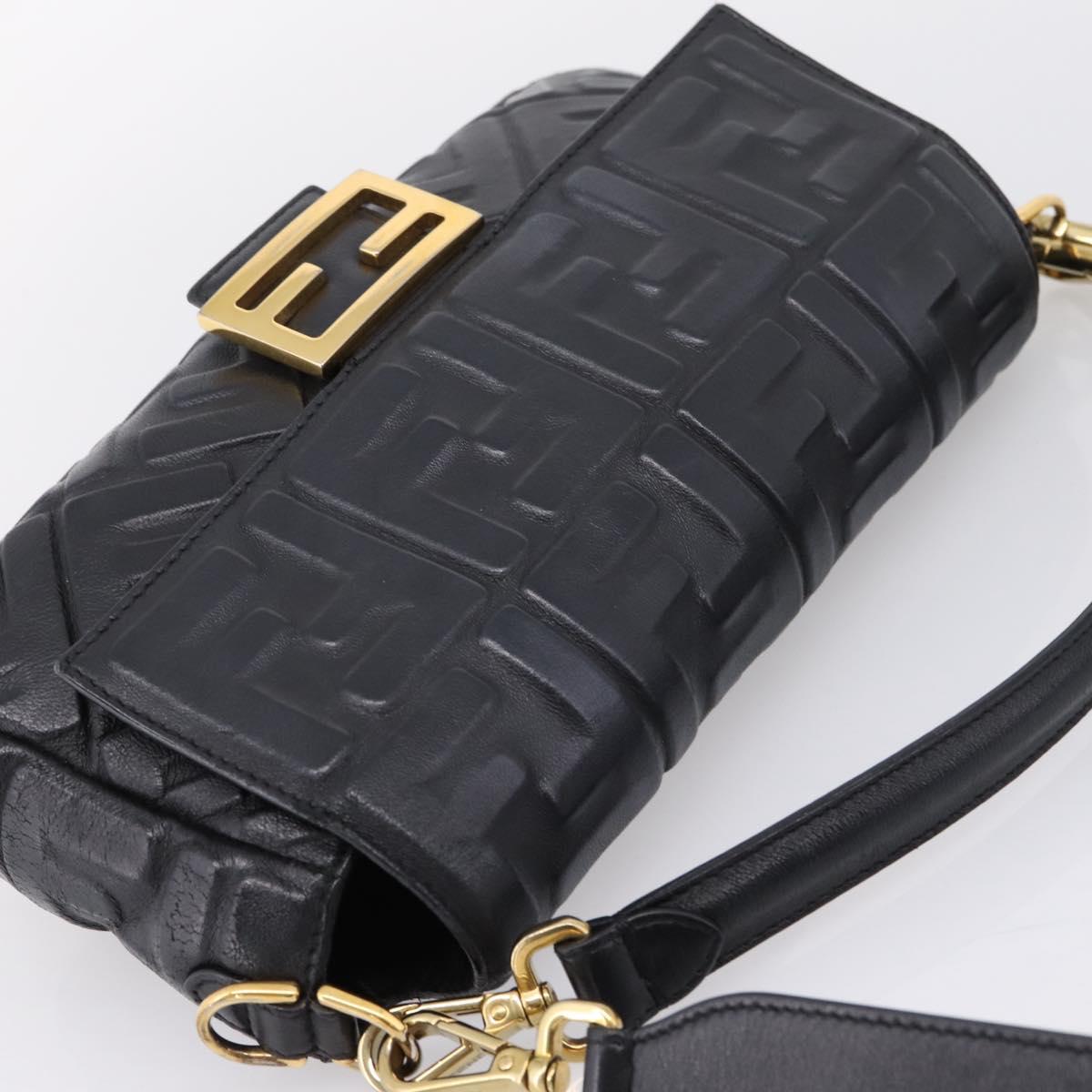 FENDI Zucca Canvas Mamma Baguette Bag Leather 2way Black 8BR600 Auth 208576V