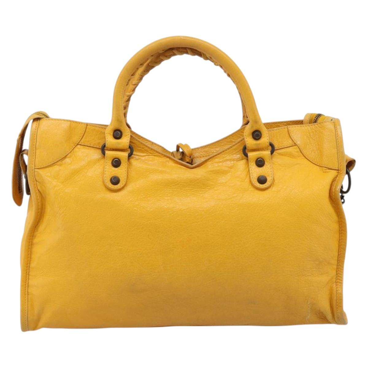 Balenciaga The City Hand Bag Leather 2way Yellow 115748 Auth 208577V